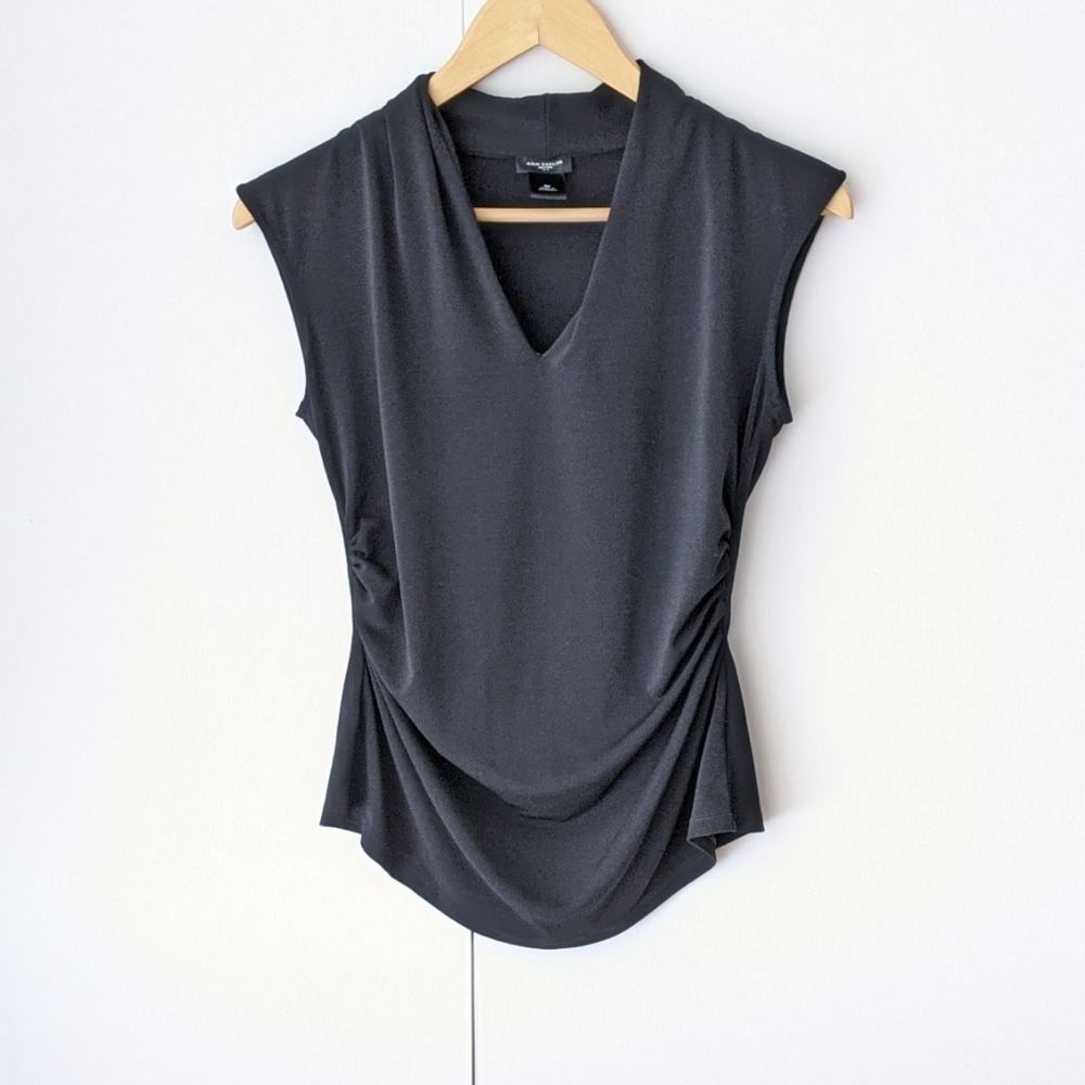 Ann Taylor Petites Size Small Black Sleeveless Ruched Blouse